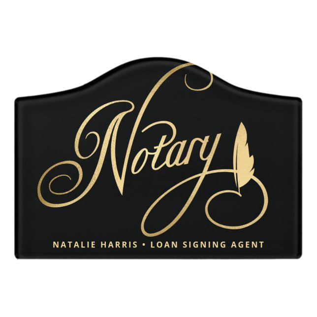 Elegant Gold & Navy Notary Loan Agent  Door Sign (Small Crest Front)