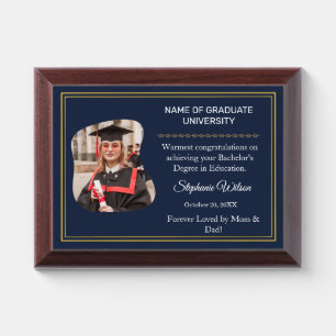 Elegant Gold & Navy Personalized Graduation Photo  Award Plaque