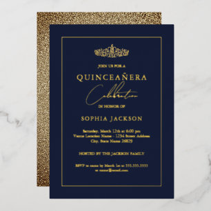 Elegant Gold Navy Quinceanera 15th Birthday Foil Invitation
