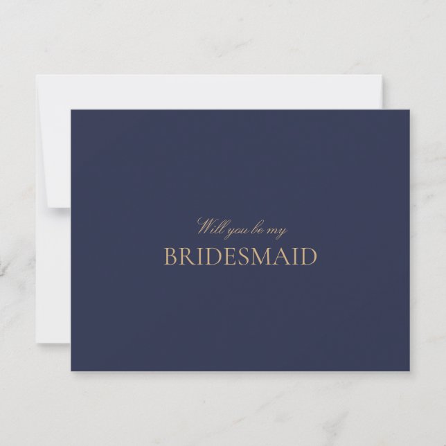 Elegant Gold Navy Script Bridesmaid Proposal Card  (Front)