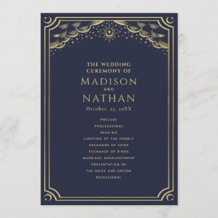 Elegant Gold & Navy Tarot Wedding Program