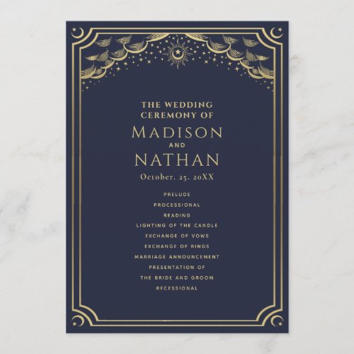 Elegant Gold  Navy Tarot Wedding Program