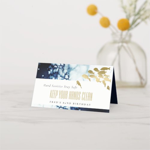 Elegant Gold Navy Underwater Fish Any Age Birthday Place Card
