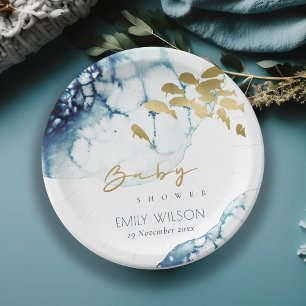 ELEGANT GOLD NAVY UNDERWATER  FISH BABY SHOWER PAPER PLATES