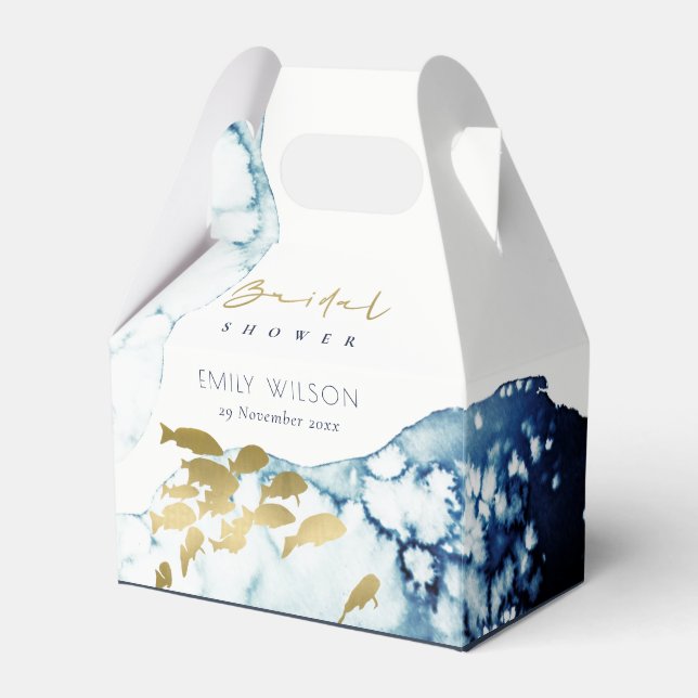 ELEGANT GOLD NAVY UNDERWATER FISH BRIDAL SHOWER  FAVOR BOXES (Front Side)