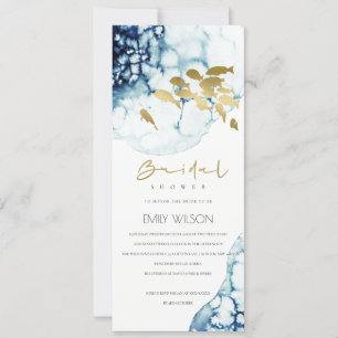 ELEGANT GOLD NAVY UNDERWATER FISH BRIDAL SHOWER INVITATION