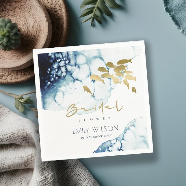 ELEGANT GOLD NAVY UNDERWATER  FISH BRIDAL SHOWER NAPKINS (Creator Uploaded)