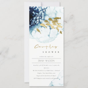 ELEGANT GOLD NAVY UNDERWATER FISH COUPLES SHOWER INVITATION