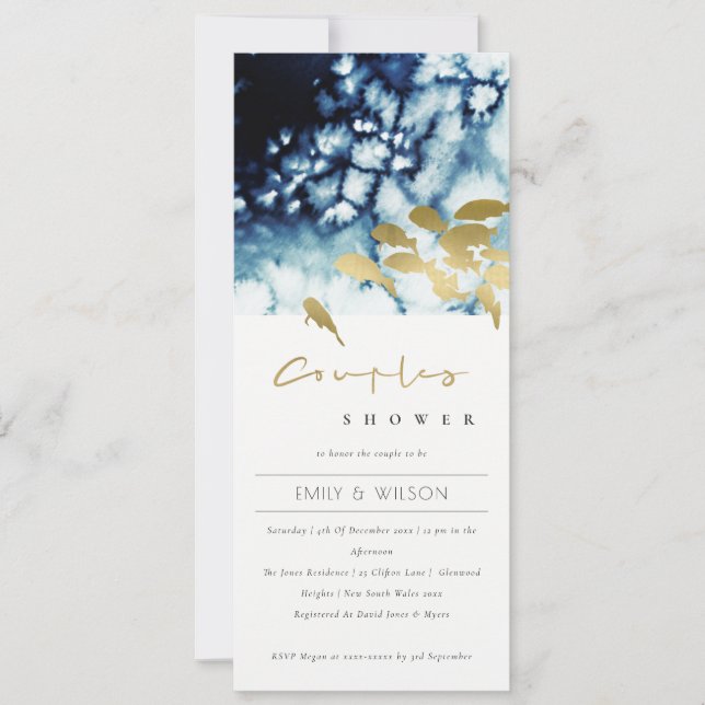 ELEGANT GOLD NAVY UNDERWATER FISH COUPLES SHOWER INVITATION (Front)