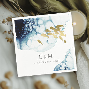 ELEGANT GOLD NAVY UNDERWATER FISH MONOGRAM WEDDING NAPKINS