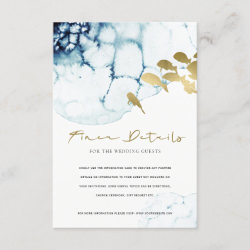 ELEGANT GOLD NAVY UNDERWATER FISH WEDDING DETAILS ENCLOSURE CARD