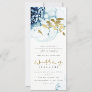ELEGANT GOLD NAVY UNDERWATER SEA FISH WEDDING INVITATION