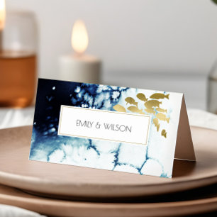 ELEGANT GOLD NAVY UNDERWATER SEA FISH WEDDING PLACE CARD