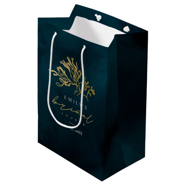 ELEGANT GOLD NAVY UNDERWATER SEAWEED BRIDAL SHOWER MEDIUM GIFT BAG (Front Angled)
