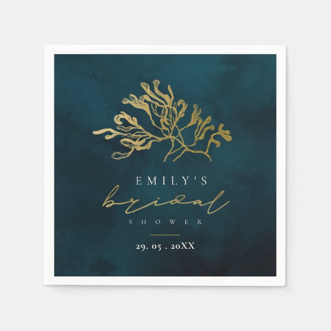 ELEGANT GOLD NAVY UNDERWATER SEAWEED BRIDAL SHOWER NAPKINS (Front)
