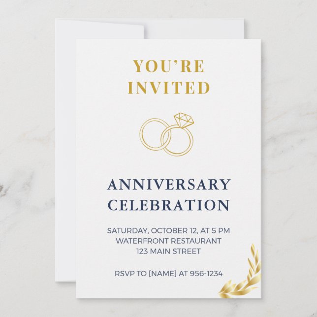 Elegant Gold & Navy Wedding Anniversary Invitation (Front)