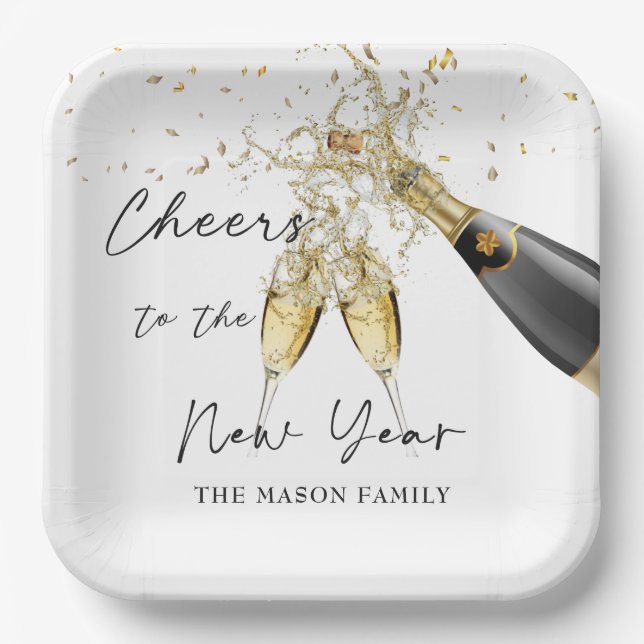 Elegant Gold New Year Party Paper Plates (Front)
