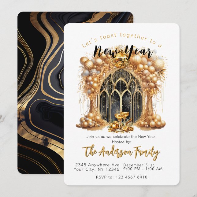 Elegant & Gold New Years Eve Party Invitation (Front/Back)