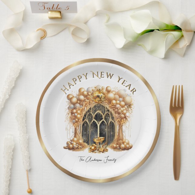 Elegant & Gold New Years Eve Party  Paper Plates (Wedding)