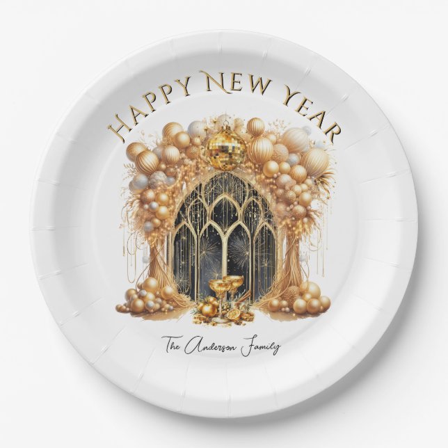 Elegant & Gold New Years Eve Party  Paper Plates (Front)