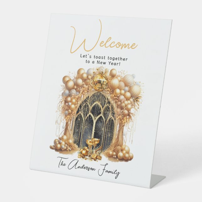 Elegant & Gold New Years Eve Party Welcome Pedestal Sign (Front)