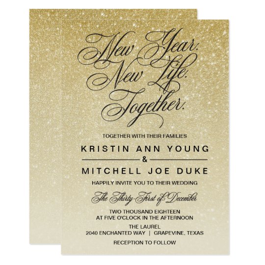 elegant gold new years eve wedding invitation zazzle com