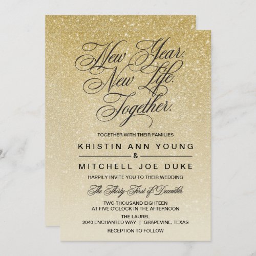 Elegant Gold New Years Eve Wedding Invitation