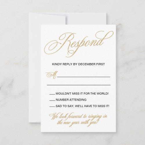 Elegant Gold New Years Eve Wedding Invitation RSVP