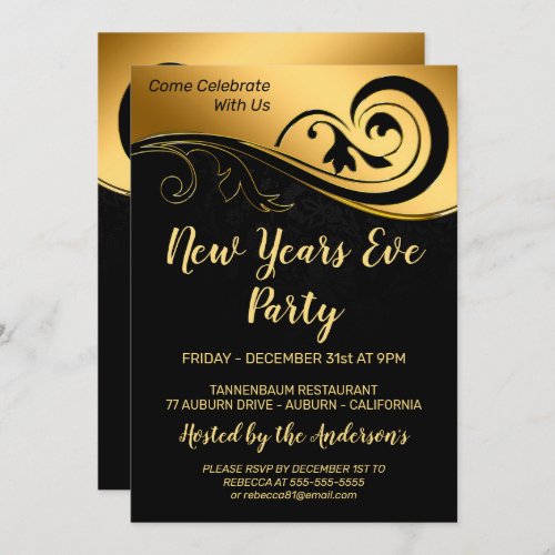 Elegant Gold New Years Invitation