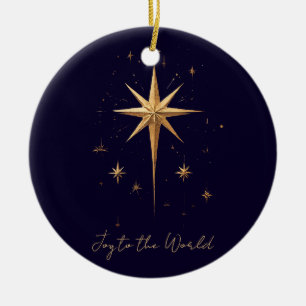 Elegant Gold North Star on Deep Blue Background Ceramic Ornament