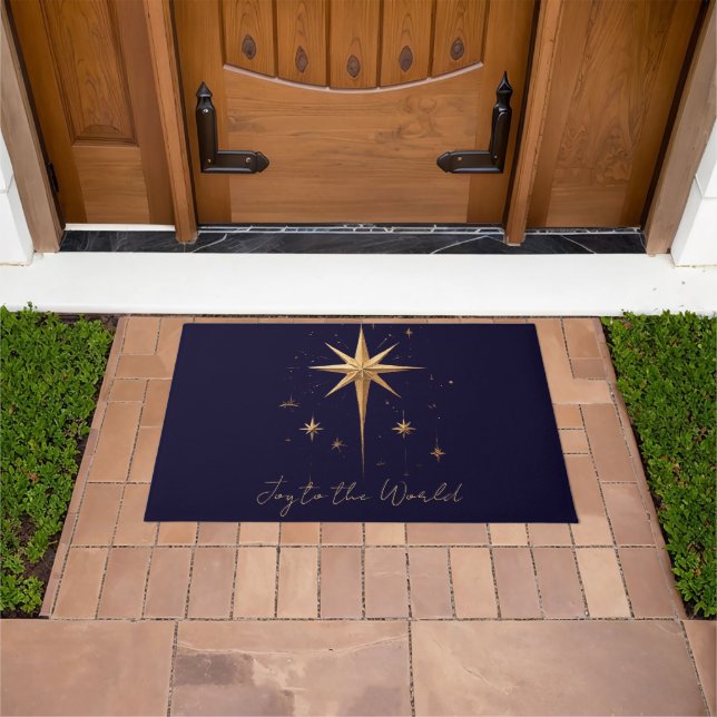 Elegant Gold North Star on Deep Blue Background Doormat (Outdoor)