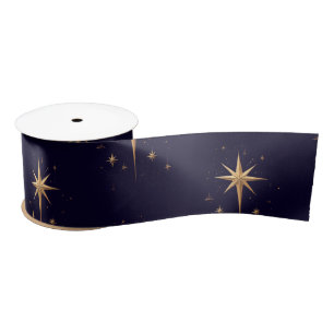 Elegant Gold North Star on Deep Blue Background Satin Ribbon