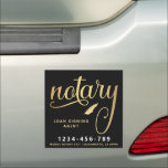 Elegant Gold Notary Loan Agent  Car Magnet<br><div class="desc">Elegant,  trendy business car magnet for notary loan signing agent featuring  faux foil gold handwritten calligraphy script ''notary'' on a black background. Personalize with your details.</div>