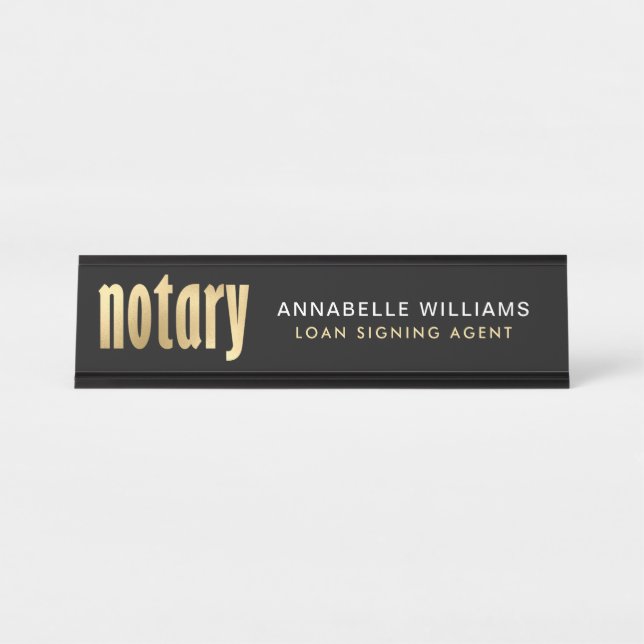 Elegant Gold Notary Loan Agent   Desk Name Plate (Front)