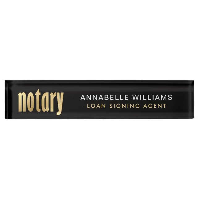 Elegant Gold Notary Loan Agent  Desk Name Plate (Front)