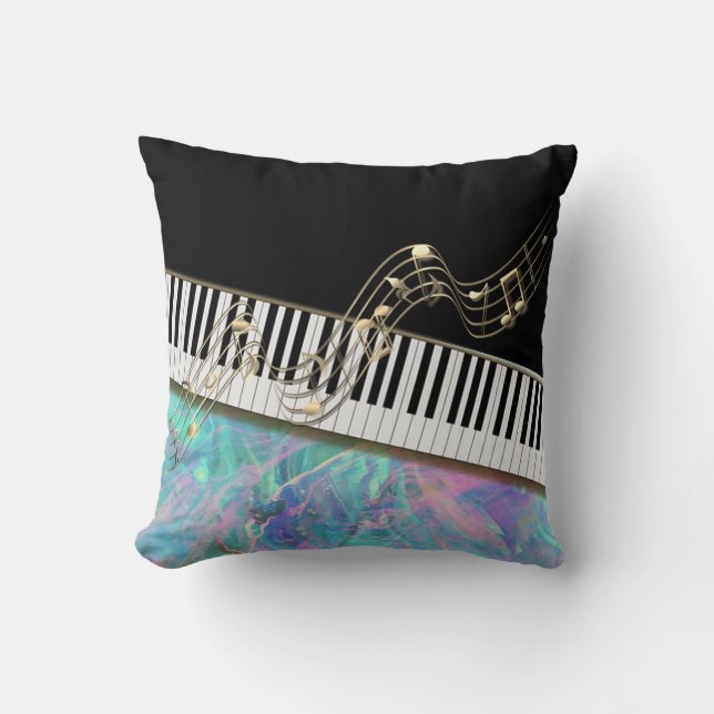 Elegant Gold Notes,Piano Key,Opal Iridescent Throw Pillow (Front)