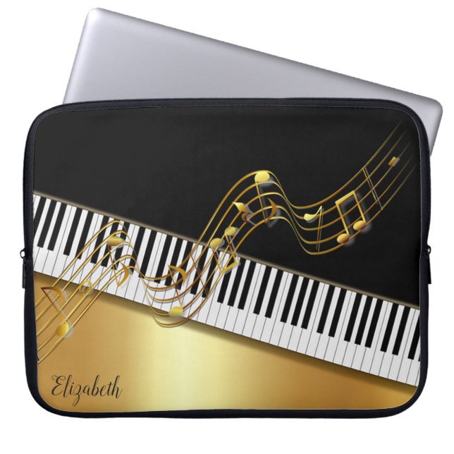 Elegant Gold Notes,Piano Keys -Personalized Laptop Sleeve (Front)