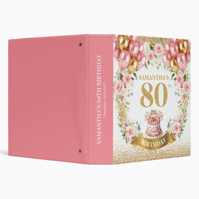 Elegant Gold Number 80 Birthday Memory Album 3 Ring Binder (Background)