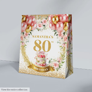 Elegant Gold Number 80th Birthday Blush Floral Medium Gift Bag