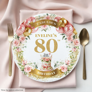 Elegant Gold Number 80th Boho Birthday Plates