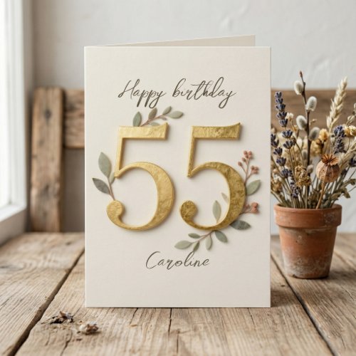 Elegant Gold Numbers Botanical 55th Birthday Card