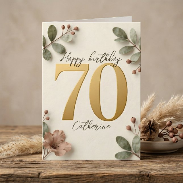 Elegant Gold Numbers Botanical 70th Birthday Card (Creator Uploaded)