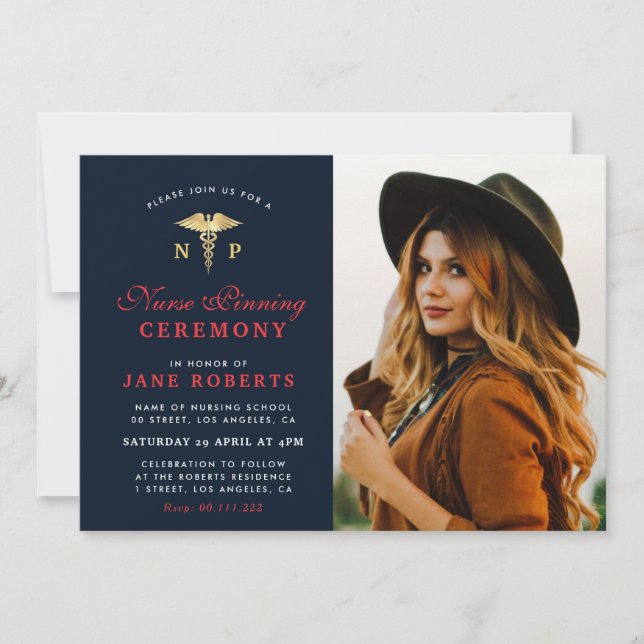 elegant gold nurse pinning ceremony invitation (Front)