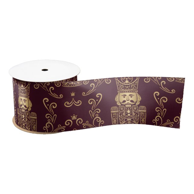 Elegant Gold Nutcracker Christmas Damask Satin Ribbon (Spool)