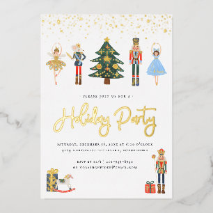 Elegant Gold   Nutcracker Christmas Holiday Party Foil Invitation