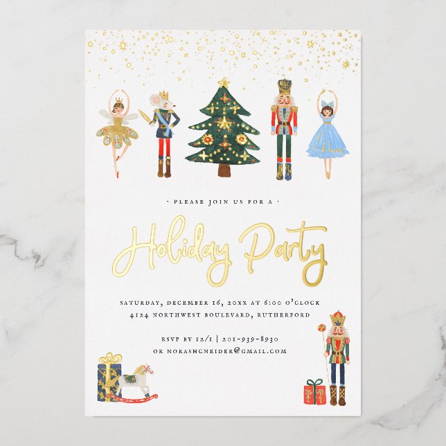 Elegant Gold | Nutcracker Christmas Holiday Party Foil Invitation (Front)