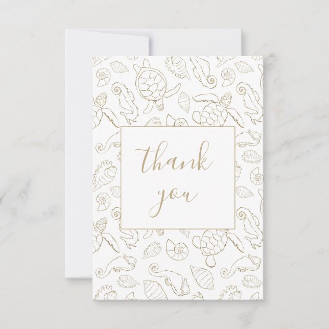 Elegant Gold Ocean Bridal Shower Thank You Card (Front)