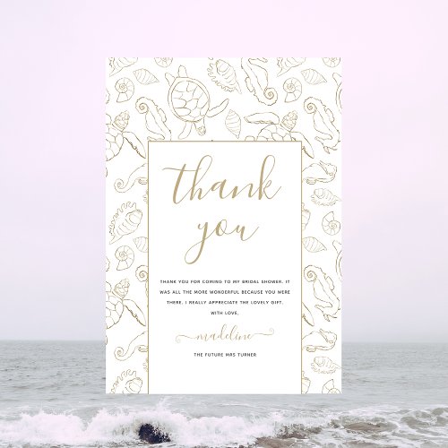 Elegant Gold Ocean Bridal Shower Thank You Card