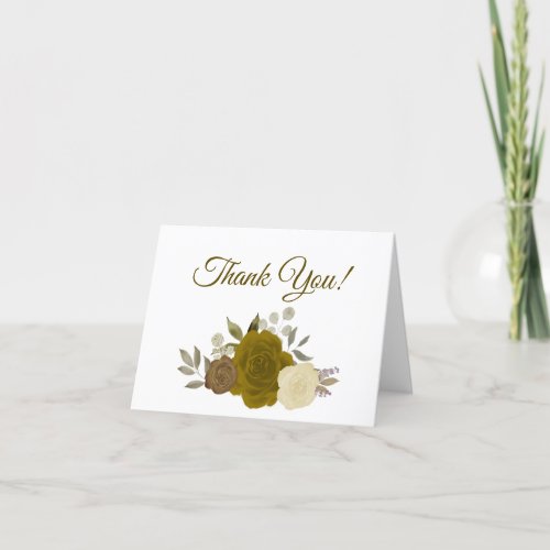 Elegant Gold Ochre and Yellow Roses Wedding Photo Thank You Card