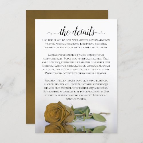 Elegant Gold Ochre Romantic Rose Wedding Details Enclosure Card